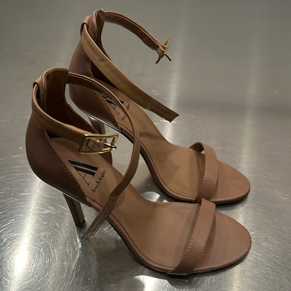 Taupe Ankle strap heels, size 8.  Worn once.